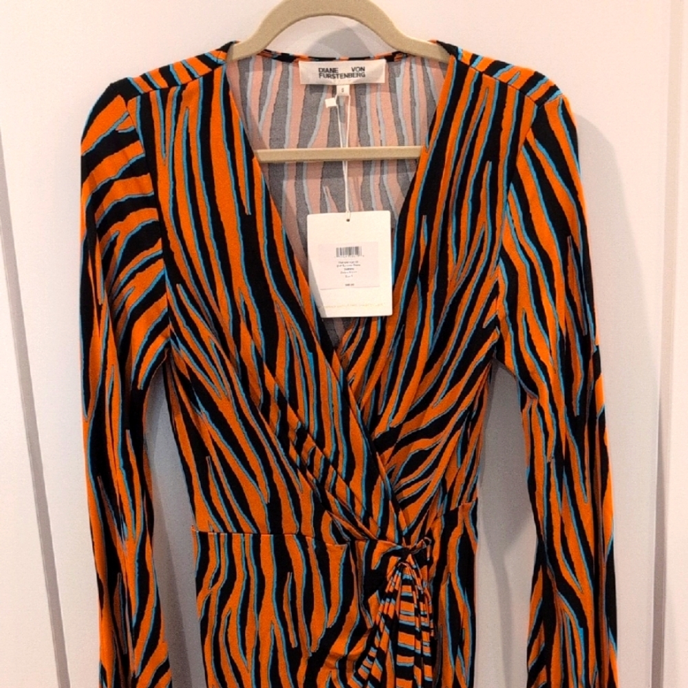 Orange and Black Striped DVF Wrap Dress
